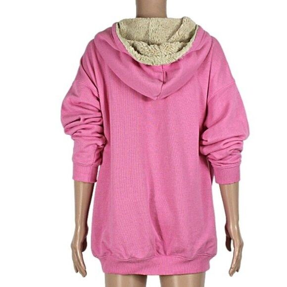 American Eagle Hoodie Sweatshirt Pullover Faux Fur Lined Pink Women’s Small - Picture 3 of 9